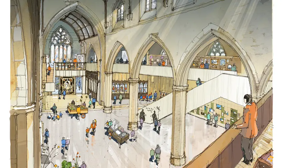 An artist's impression of the inside of the Garden Museum after redevelopment