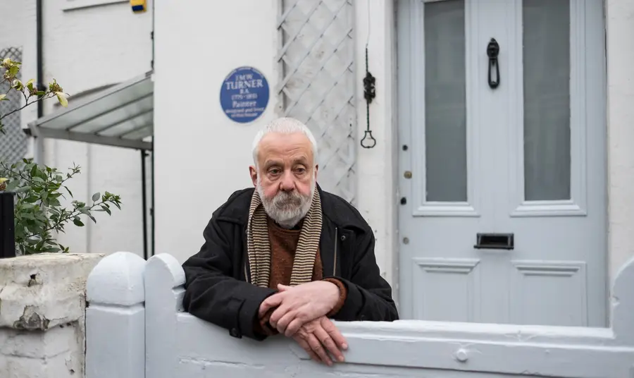 Mike Leigh at the gate of Turner's House