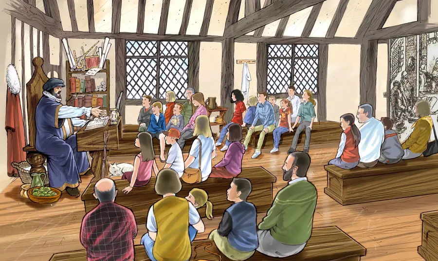 Willingly to school with Shakespeare thanks to National Lottery grant Artist's impression of how people can get involved in Shakespeare's school