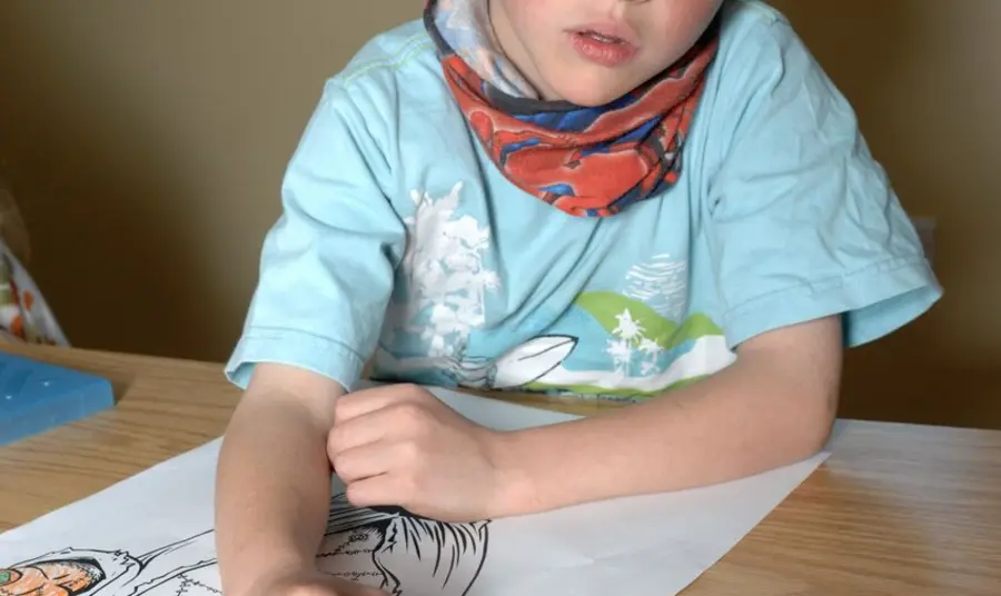 A young boy drawing at Dove Cottage 