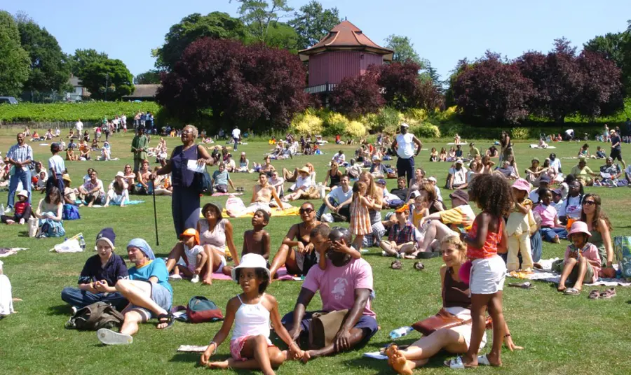 People sitting in Horniman Museum Gardens