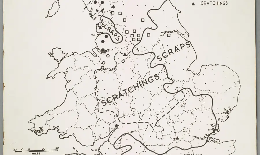 A map showing the geographical spread of dialect words