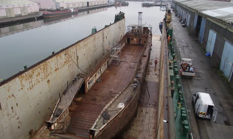 LCT 7074 being relocated to Portsmouth