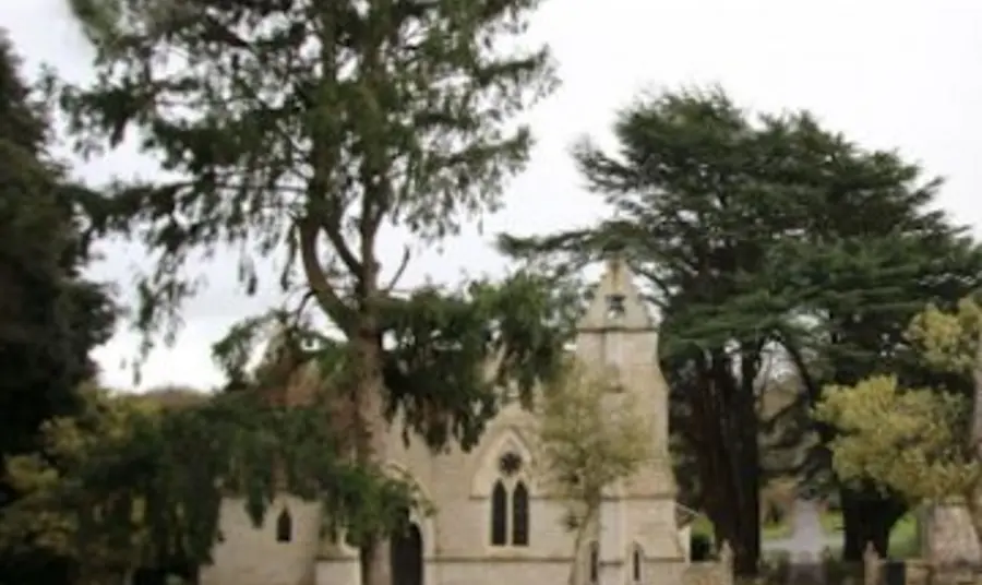 The mirrored chapels and cedar trees at Northwood Cemetery The mirrored chapels and cedar trees at Northwood Cemetery