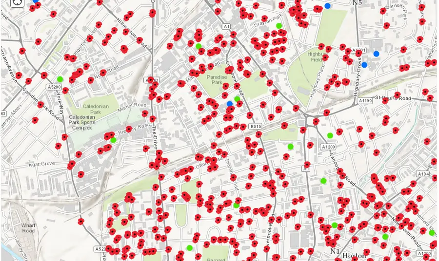 Interactive map showing where Islington's FWW casualties lived