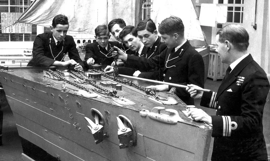 Cadets learning the principles of seamanship in the 1950s