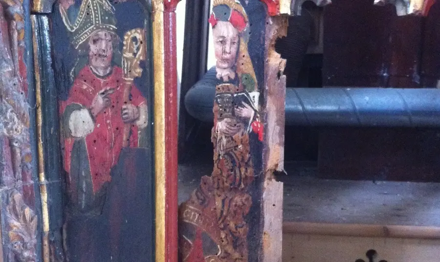 The damaged Torbryan rood screen