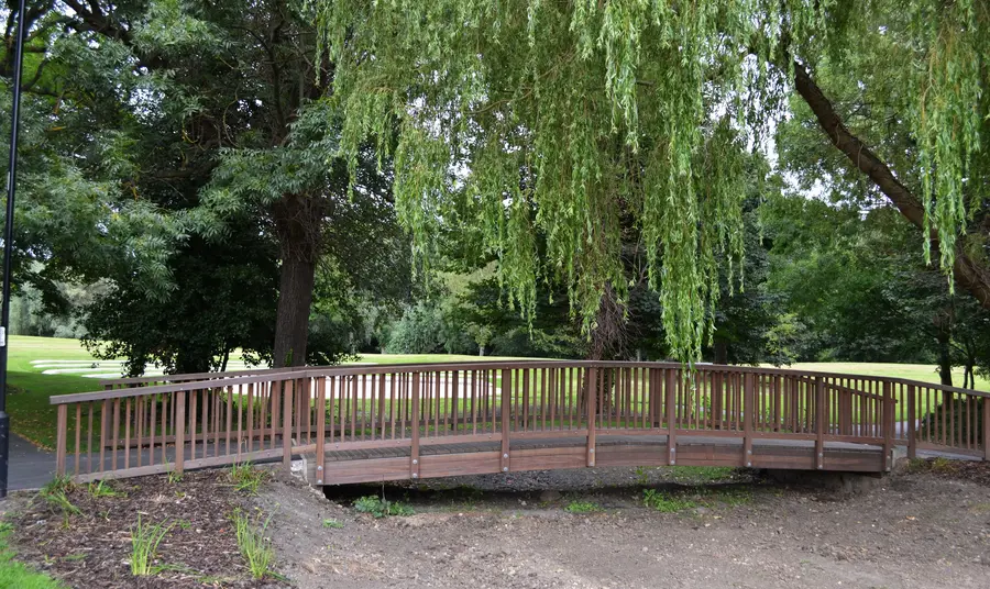 A restored wooden bridge in Walker Park