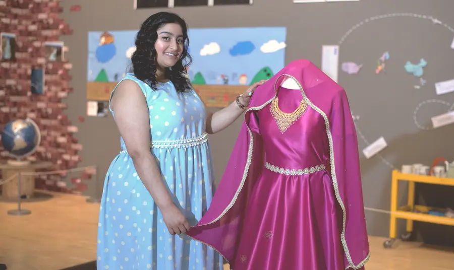 Sanna pictured with her recreation of her grandmother's wedding dress