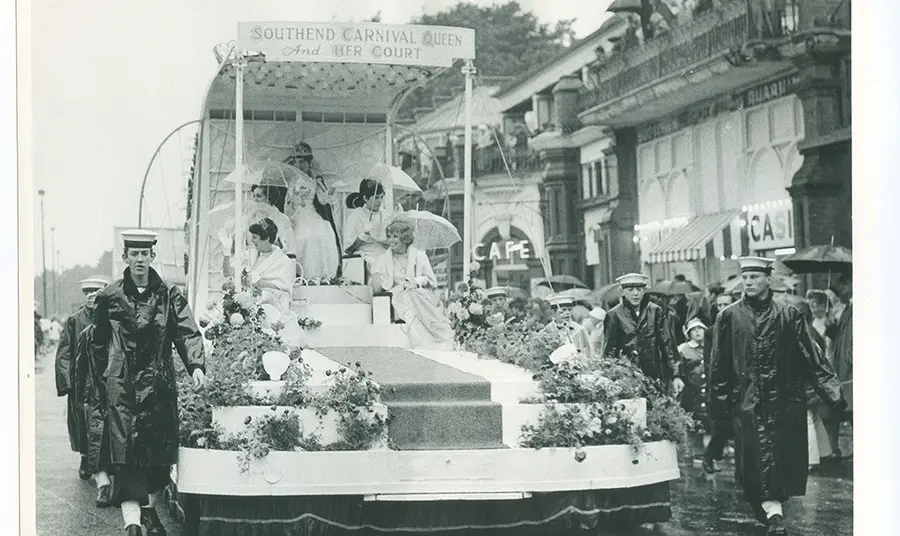 Happy Birthday, Southend-on-Sea! Carnival Queen Denise and Court on a float at the Southend Carnival 1968