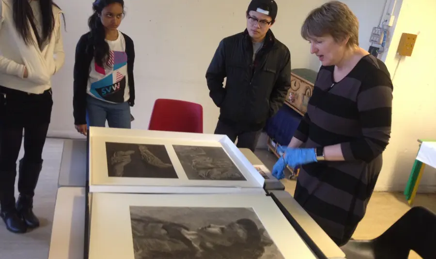 Students looking at Nottingham Castle's archive material 
