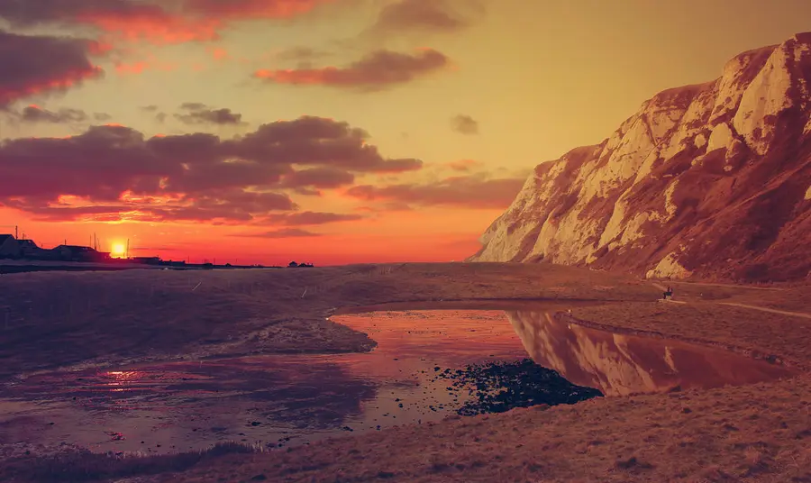Sunset at the white cliffs of Dover