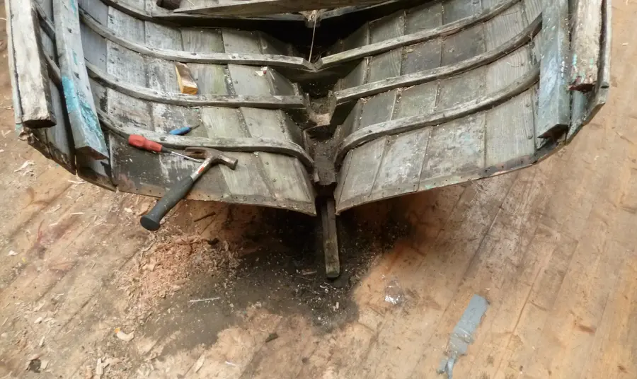 A boat undergoing repair