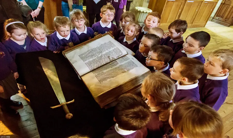 Children around Durham Cathedral treasures