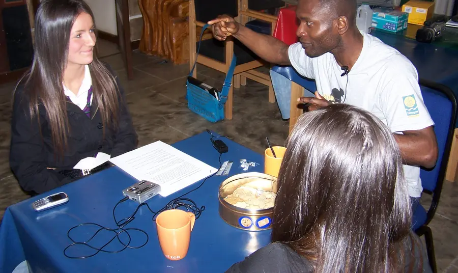 Secondary school pupils conducting oral history interviews