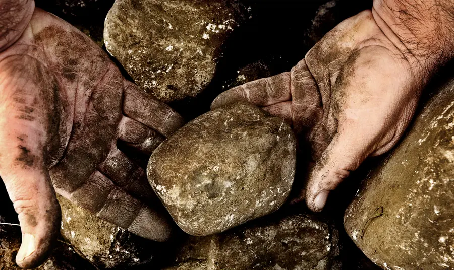 Close-up of hands working on wall