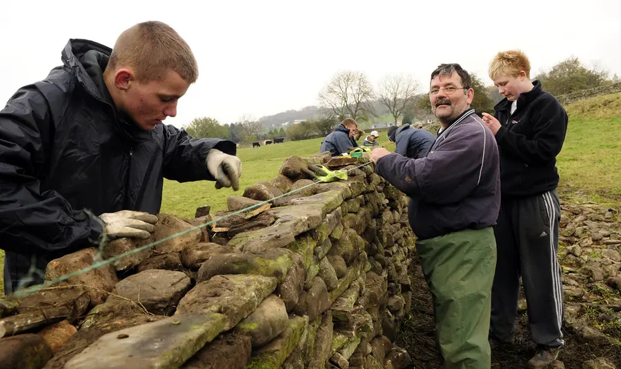 Project participants working on a dry stone wall