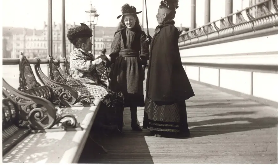 Hastings Pier - Edwardian ladies outside the original end of pier pavilion
