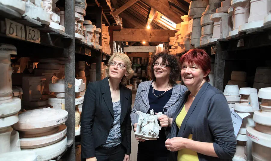 HLF Chief Executive Carole Souter, The Prince's Regeneration Trust Chief Executive Ros Kerslake, and former MP for Stoke North Joan Walley, at Middleport Pottery