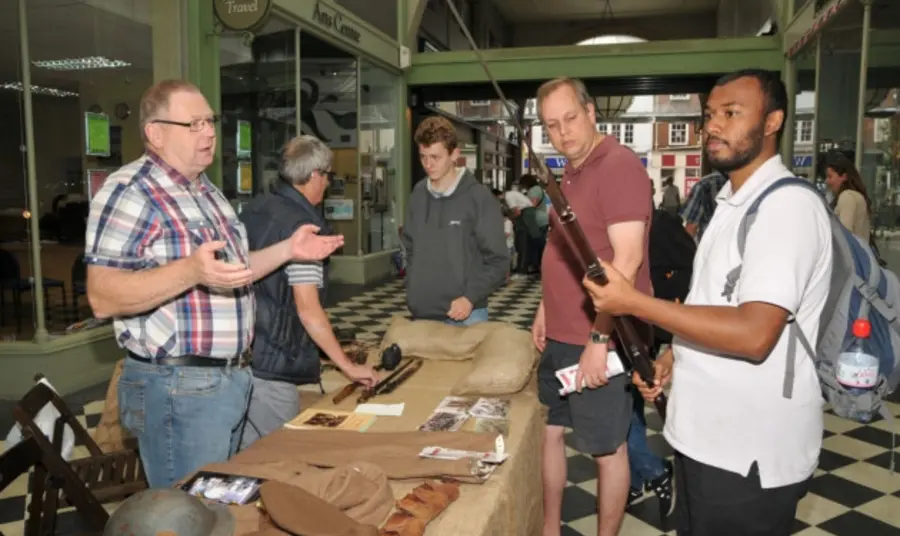 Project participants exploring historic items from the First World War