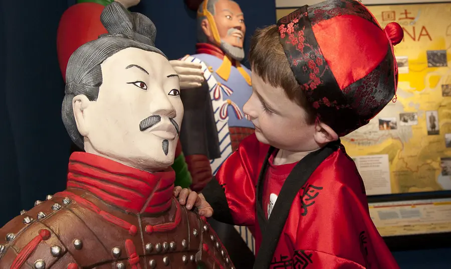 A young boy visits the Oriental Museum, Durham