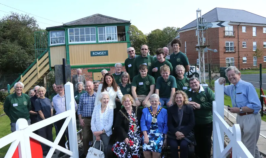 Friends of Romsey Signal box team, volunteers and special guests attend the opening of the new building