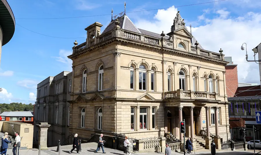 The exterior of St Columb's Hall, a grand 19th-century building