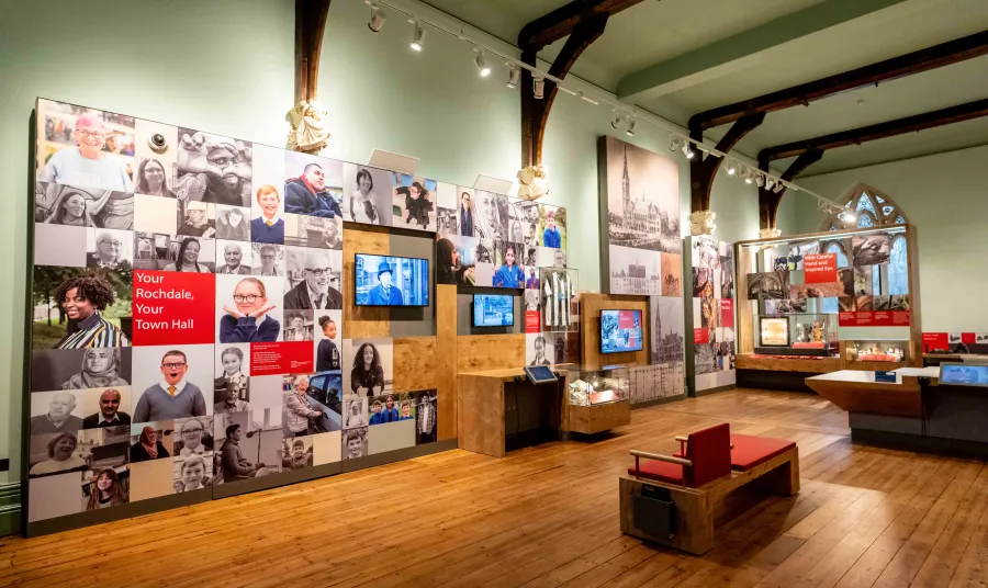 An exhibition space inside one of the rooms at Rochdale Town Hall