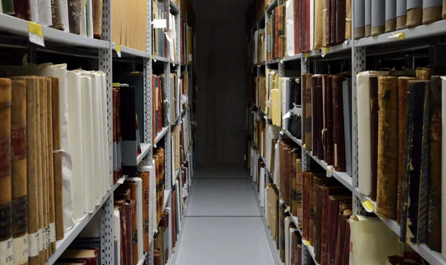 shelves with books in an archive