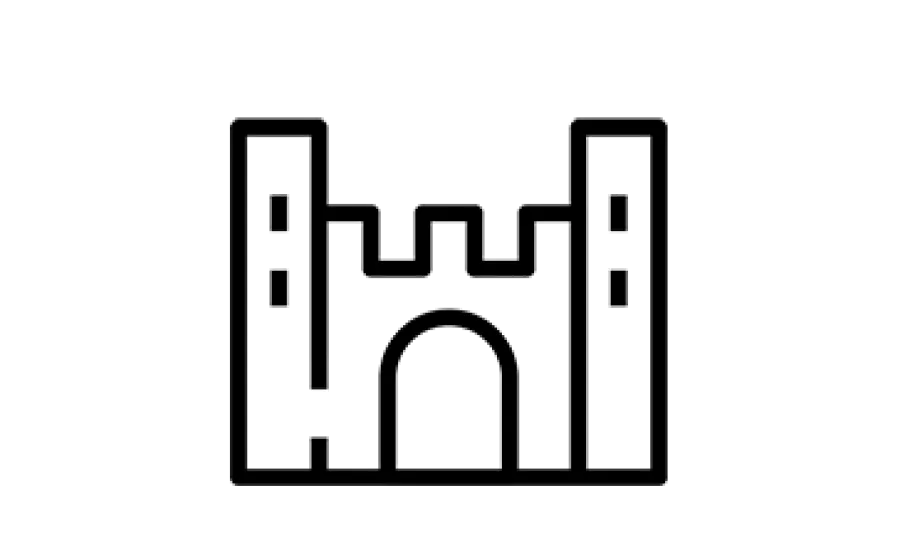 A line drawing of a castle