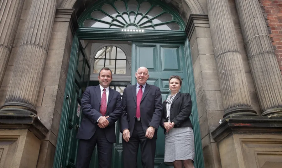 Professor Richard Davies, Ivor Crowther and Jackie Reynolds outside the Hatton Gallery