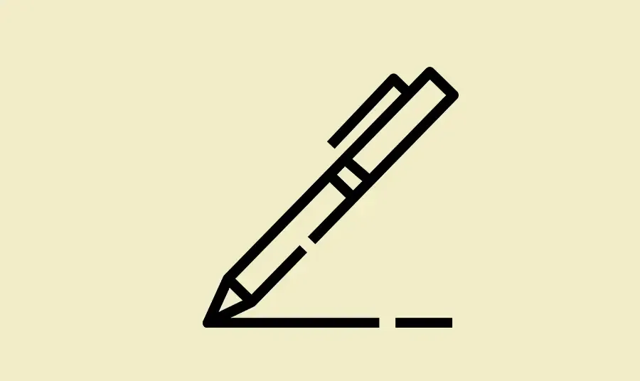 A graphic of a pen drawing a dark ink line.