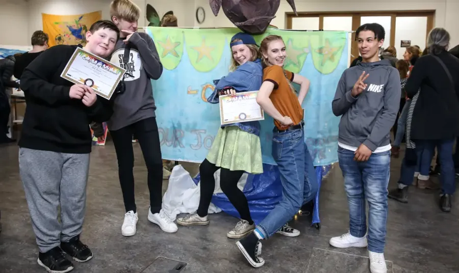 Teenagers in a museum