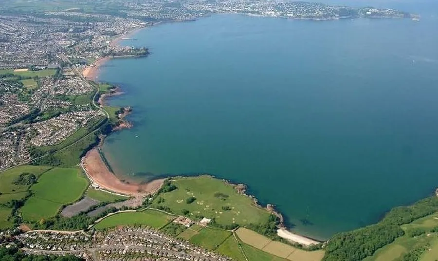 Birds eye view of Torbay coastline and landscape
