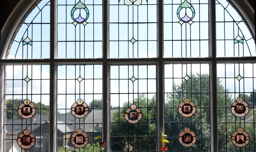A memorial window at the Walkley Community Centre