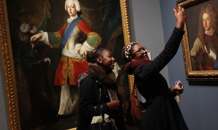 Two girls enjoying the NPG's 18th-century galleries 