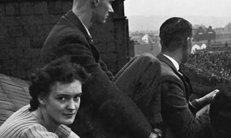 Dan Smith and his wife Ada, 1939, watching the match at St James’ Park from the rooftop 