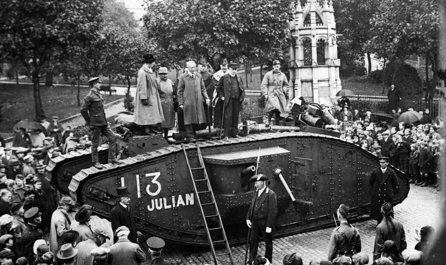 Archive image of Julian the Tank, raising money for the War Effort at Brechin in Angus.