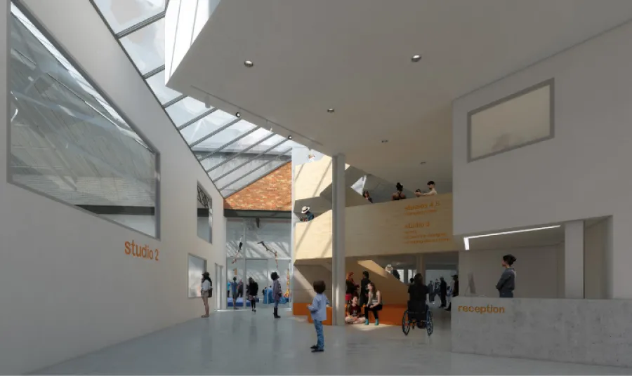 The atrium at Briggait Creation Centre