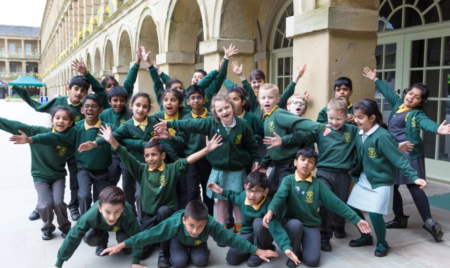 Photograph of children who will be taking part in The Big Sing, The Piece Hall, Halifax