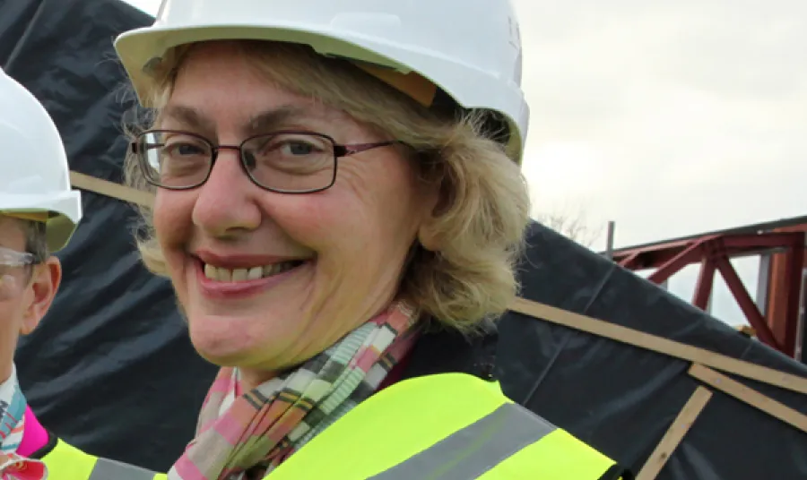 Carole Souter at the topping out ceremony at the Whitworth Art Gallery