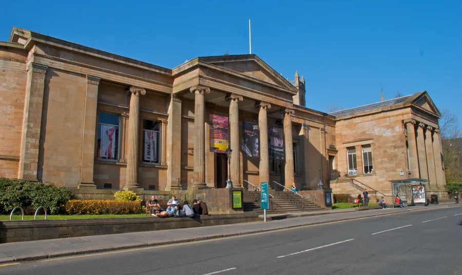 Exterior of Paisley Museum, an impressive stone building