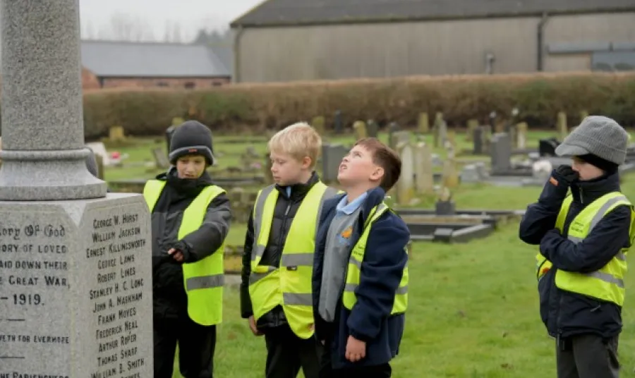 Children deep in their research at Emneth War Memorial
