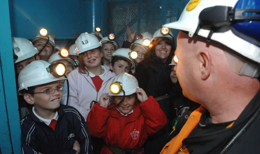 Children experiencing the Big Pit Museum, Wales