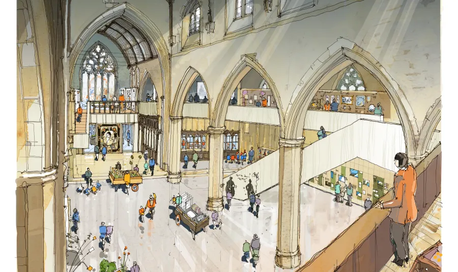 An artist's impression of the inside of the Garden Museum after redevelopment