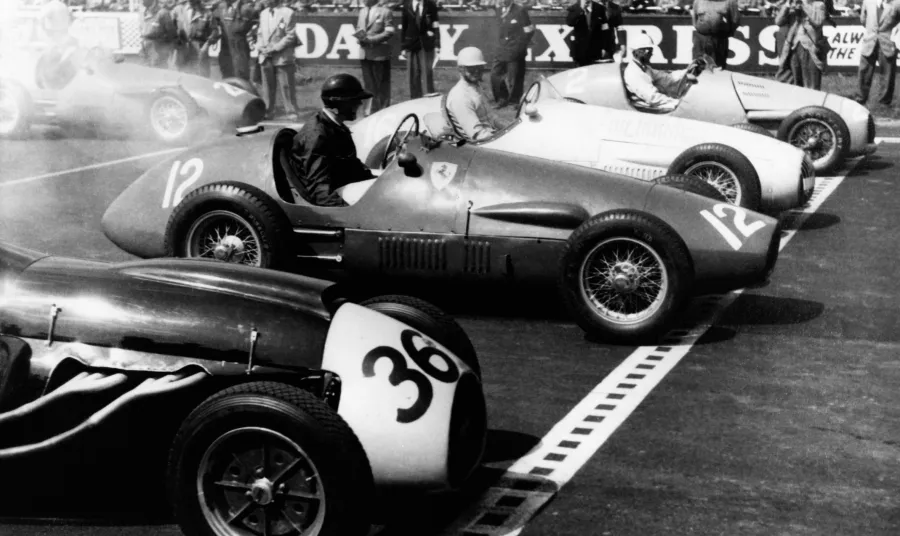 Racing cars on the starting grid for International Trophy Silverstone, 1950