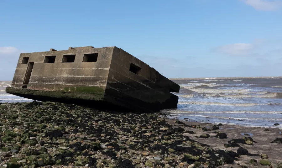 Pill box disappearing in to the sea on the Isle of Sheppey