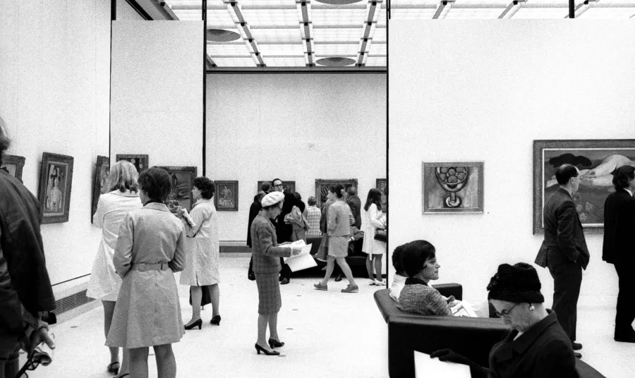 People view artwork in the Hayward Gallery in the 1960s