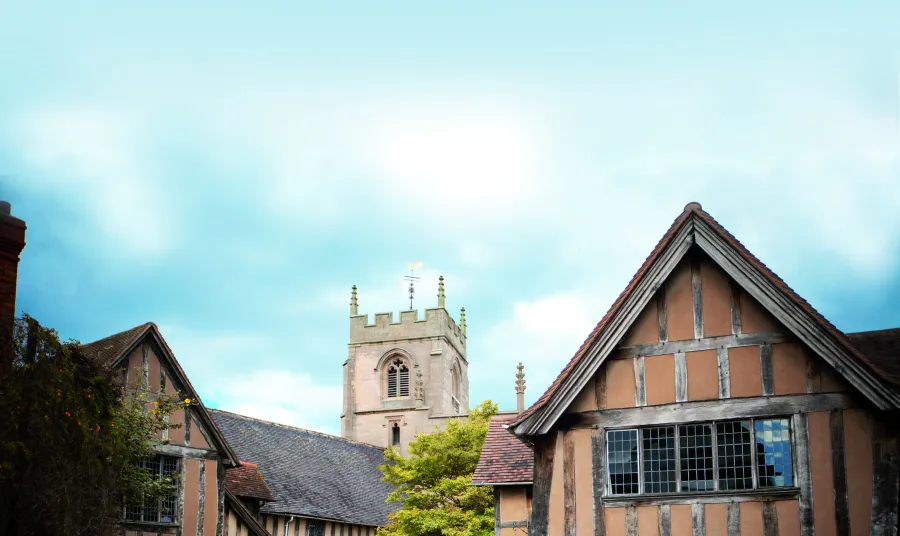 Outside view of the Guildhall at King Edward VI School in Stratford
