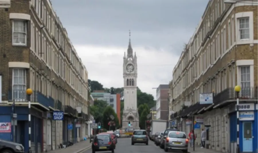 A view of the clock tower from Harmer Street, Gravesend